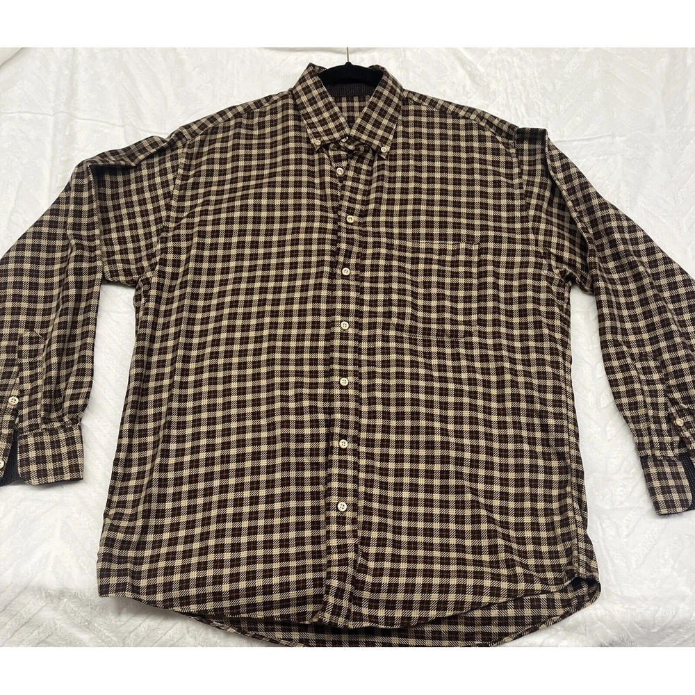 Burberry Mens Button Up Shirt Multicolor Plaid Cotton Long Sleeves USA Large